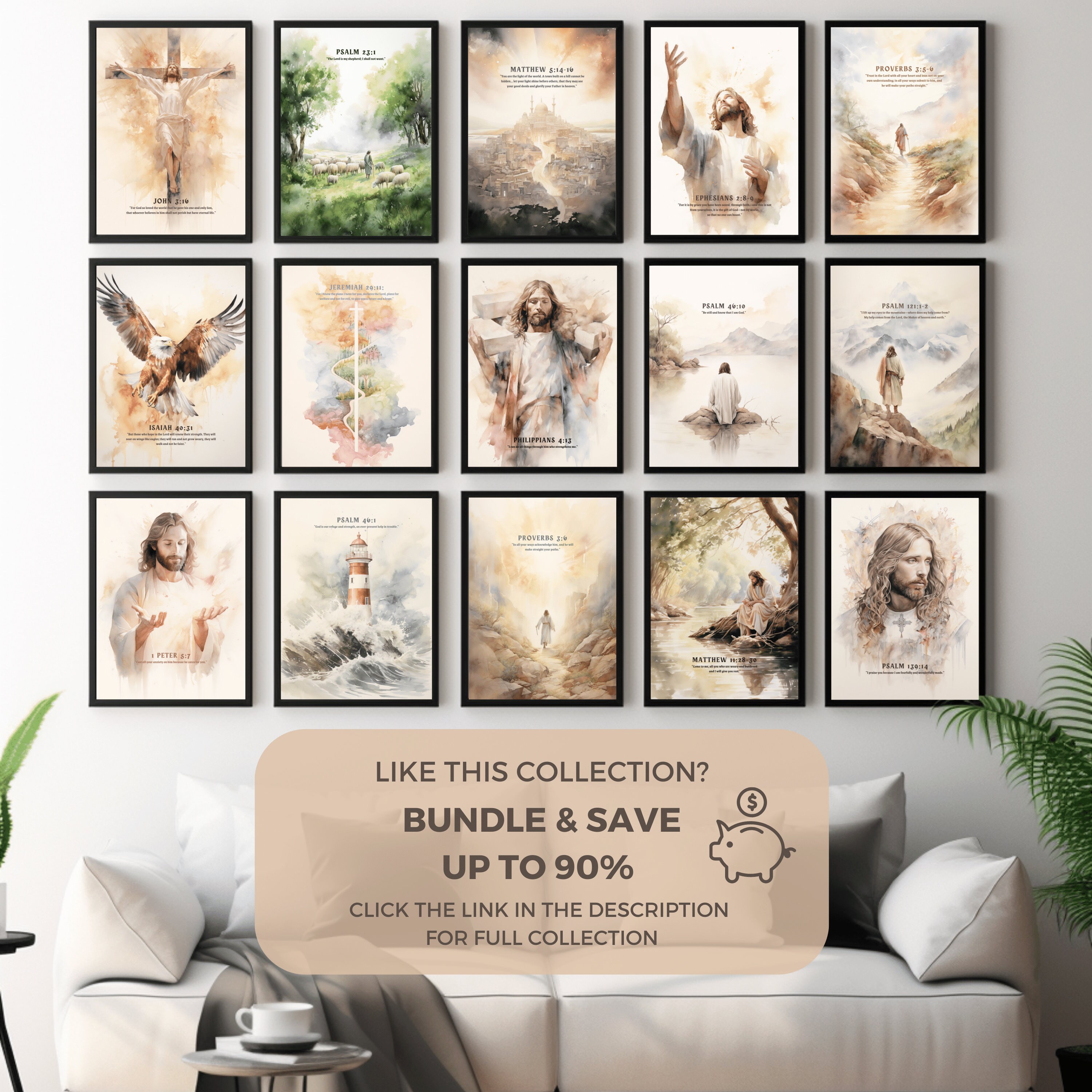 3er Set moderne christliche Kunstdrucke, 3 Stück Schrift Wandtattoo
