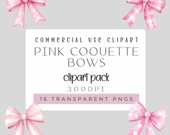 Clipart de lazo rosa coqueto / 16 PNG de acuarela / Lazos pastel / Clipart de lazo transparente / Descarga digital femenina / Uso comercial