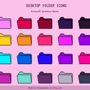 40 Synthwave Desktop Icons, Synthwave Aesthetic, Windows Folder Icons, Mac Folder Icons