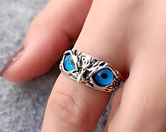 Blue-Eyed Owl Adjustable Statement Ring