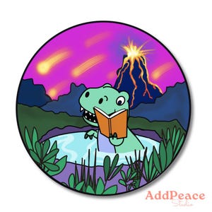 Funny Dinosaur Reading Sticker: Book Lover Humor, Waterproof Vinyl