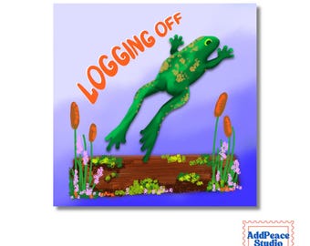 Logging Off Illustrated Frog Sticker Digital Detox Reminder