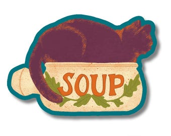 Cat in a Soup Cup, If I Fits I Sits Funny Feline Sticker