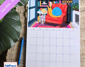 2026-2027 Snail Wall Calendar, Artist Illustrated Planner for Pen Pals
