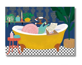 Snail Reading Letters in Bathtub Self-Care Sticker