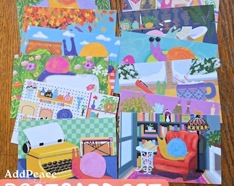 Postales ilustradas de correo postal / Juego de 12