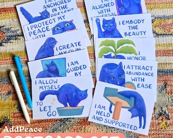 Lustige Katzen Affirmationen 10 Postkarten Set