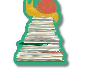 Snail Mail Sticker | Snail Sitting on Stack of Letters Vinyl