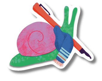 Writing Snail with Fountain Pen Sticker for Writers and Creatives
