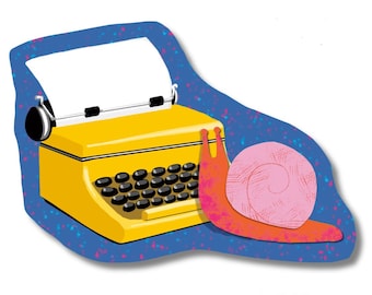 Snail at Typewriter Vinyl Sticker for Writers and Creatives