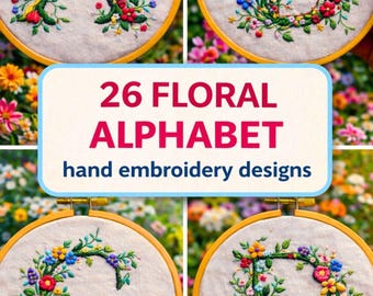 Floral Alphabet Hand Embroidery , Full Alphabet with Flowers floral alphabet Embroidery Design, Instant Download,Alphabe embroidery bundle