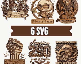USA 250th Anniversary SVG Bundle, 1776–2026 Patriotic, Eagle Flag, Laser Engraving File, American Patriot Design, America 250 Emblem