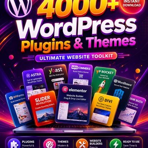 May include: A promotional graphic for WordPress plugins and themes. The image features the WordPress logo, the text "4000+ WordPress Plugins & Themes," and various plugin icons. The graphic also includes the text "Ultimate Website Toolkit" and "Instant Download."