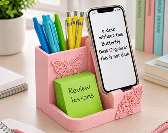 STL-Datei, 3D-Schmetterlings-Schreibtischorganizer mit Handyhalterung, niedlicher Stiftehalter, Bürodekoration, Handyhalter, ästhetischer Schreibtischorganizer als Geschenk