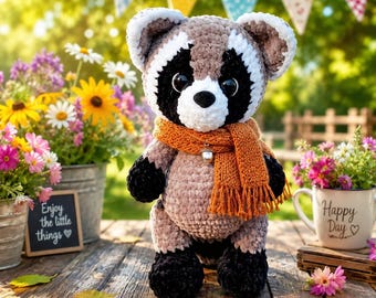 Raccoon Amigurumi Crochet Pattern, Crochet Sitting Raccoon Amigurumi Pattern, DIY Stuffed Animal Toy, Realistic Crochet Raccoon Pattern