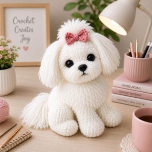 Virkmönster för malteserhund, liggande valp-amigurumi, virkad malteserhund, söt hundvirkning, virkmönster för malteserhund-amigurumi i PDF-format