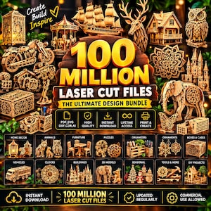Paquete de 100 millones de diseños para corte láser, archivos DXF, EPS y PNG, archivos para fresadoras CNC, plantillas para Glowforge y grabado láser, plantillas para trabajos en madera.