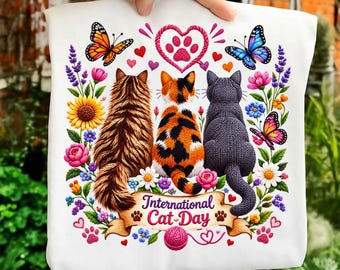 Drei Katzen (PNG-Design), Grafik für Katzenliebhaber-Shirts, Internationaler Katzentag, Blumenkatze (PNG), Süßes Geschenk für Katzenmütter, Schmetterlingskatzen-Design (Digitaler Download)