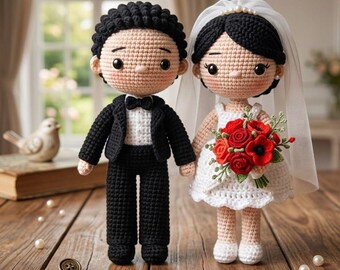 Wedding Couple Doll Crochet Pattern, Bride and Groom Amigurumi Doll, Bride Groom Amigurumi Dolls, Amigurumi Wedding Couple PDF Download