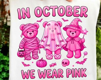 Lustige Bären-Brustkrebs-PNG, Pinker Luxus-Geist-Halloween-PNG, Im Oktober tragen wir Pink-PNG, Schleife zur Sensibilisierung für Brustkrebs, Digitale Datei