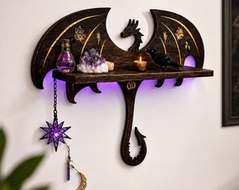 Drachen-Wandregal (STL-Datei), Fantasy-Drachenregal (3D-Druck), gotischer Drache, DnD-Regal, Hexen-Altarregal, Fantasy-Wanddeko (digitaler Download)