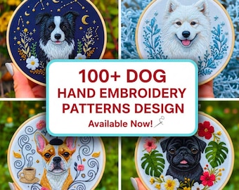 Dogs Hand Embroidery Pattern Collection, 100+ Dog Embroidery Patterns design,Mega Bundle Dog Embroidery, Instant Download