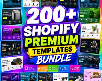 Paquete de más de 200 plantillas para Shopify, diseño web personalizado para Shopify, temas para sitios web de comercio electrónico, diseño de temas personalizados para Shopify, descarga instantánea.