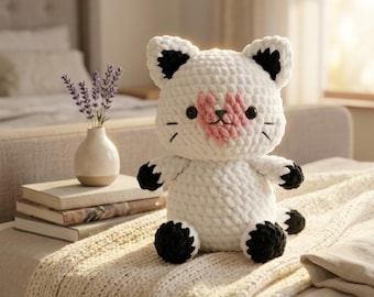 Häkelanleitung für eine Amigurumi-Katze (PDF), niedliches Katzenplüschtier, Stofftier-Anleitung, anfängerfreundlich, Kawaii-Kätzchen, Sofort-Download