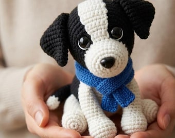Realistische Häkelanleitung für einen Border Collie (PDF), Amigurumi-Hundespielzeug, Häkelanleitung für einen Border Collie, flauschiges Welpenplüschtier, Sofort-Download (PDF-Datei)