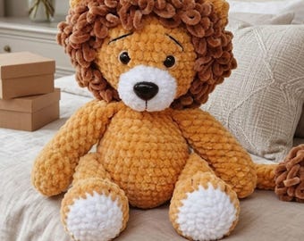 Patrón de amigurumi de león realista a crochet, patrón de león a crochet, juguete de animal de la selva realista, peluche de león, escultura suave de gato salvaje para hacer tú mismo