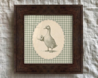 Green Gingham Duck Framed Bathroom Print Vintage Toilet Paper Wall Art