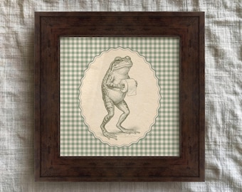 Green Gingham Frog Framed Bathroom Print Vintage Toilet Paper Wall Art