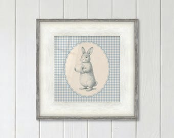 Bathroom Print with Toilet Paper on Blue Gingham