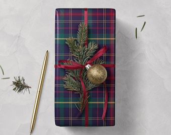 Classic Tartan Plaid Wrapping Paper: Elegant Red, Green & Navy Tones