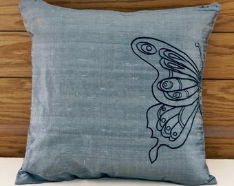 Grey raw silk cushion cover