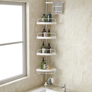 Gricol Shower Caddy Bathroom Corner Shelf with Hooks, Shampoo Holder Organizer, No Drilling Adhesive Basket Storage Wall Mounte