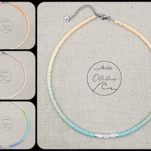 4mm gradient tie&dye Heishi pearl necklace / pastel ombre and mother-of-pearl