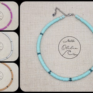 Heishi necklace 6mm multicolored fushia blue / ocher or gray