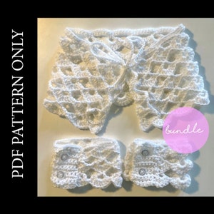 May include: A white crochet collar and two matching wrist cuffs with buttons. The crochet pattern is a delicate openwork design. The text "bundle" is visible in the image.