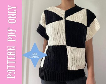 Wednesday Addams Inspired, Oversized Checkered Vest Crochet Pattern