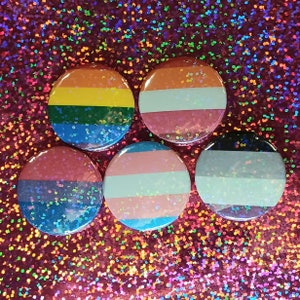 1x Choose your own pride flag gay transgender lesbian bisexual asexual circle button badge with rainbow glitter