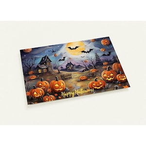 10 cards, Happy Halloween, cemetery, pumpkin, bat, postcards with envelopes
