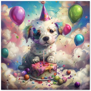 10 Karten Geburtstag, Hund, Welpe, Ballons, Party