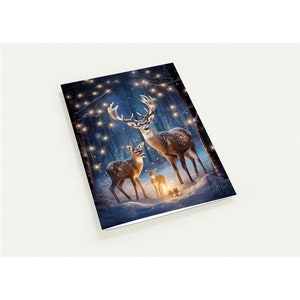 10 Weihnachtskarten, Rentier, Familie, Winter, Hirsch, Schnee, Lichter,  Set mit 10 Grußkarten (Standardumschläge)