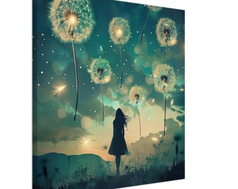 dandelions, woman, canvas