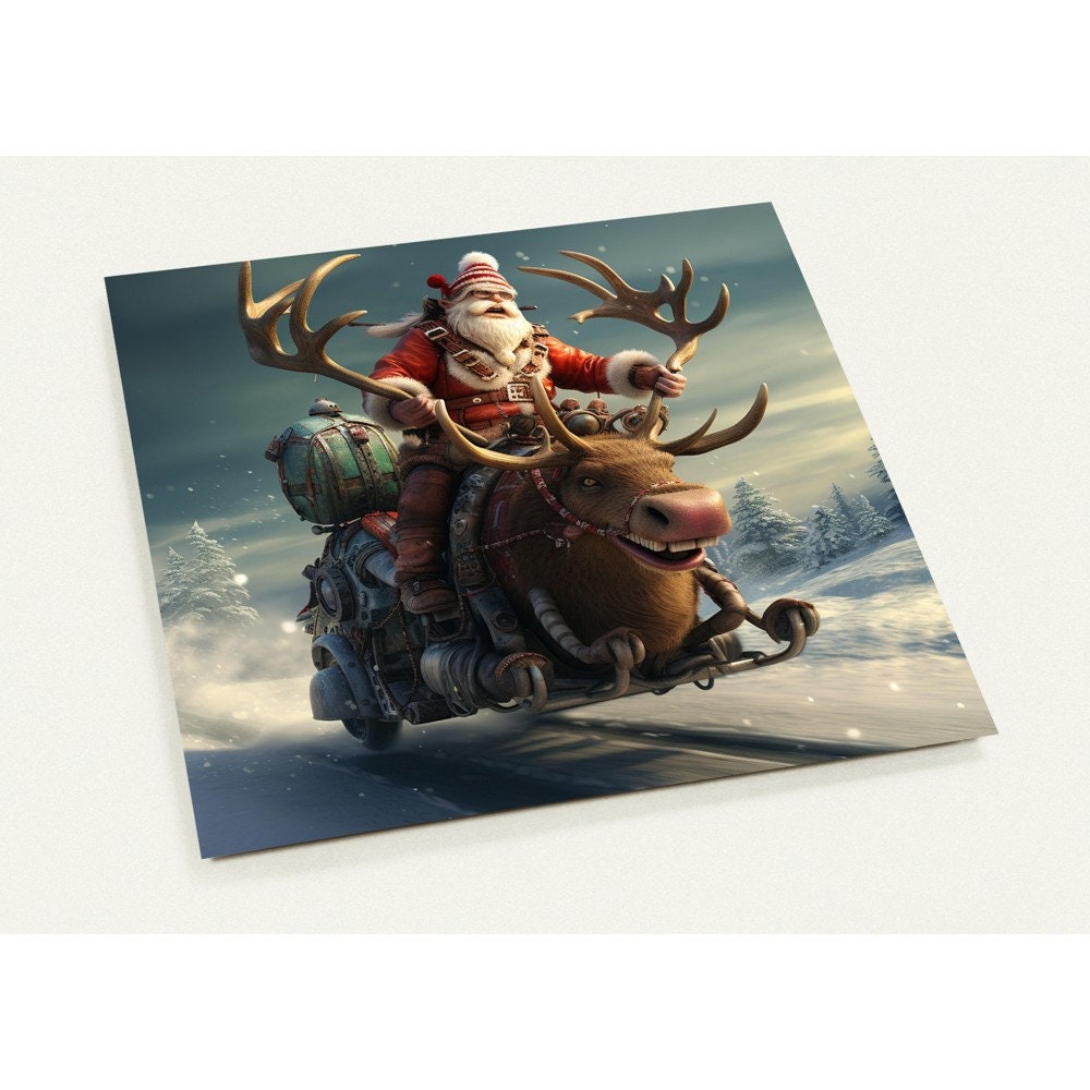 10 Christmas Cards, Santa Claus on Reindeer Sleigh, Set of 10 Postcards (2-sided, Standard Envelopes)