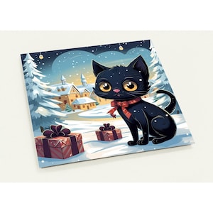 10 Christmas Cards Cat Gifts Winter Snow Set of 10 Postcards (2 Sided, Standard Envelopes)
