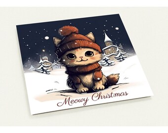 10 cartes de Noël Cat Meowy Christmas Lot de 10 cartes postales (2 faces, enveloppes standard)