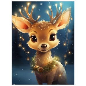 Baby reindeer with glowing antlers, Christmas, reindeer, animal, baby, woodland animal, wall art