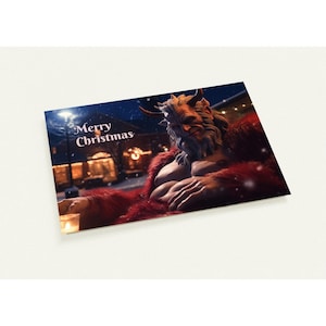 Set van 10 kerstkaarten, duivel, demon, kerstman, met enveloppen